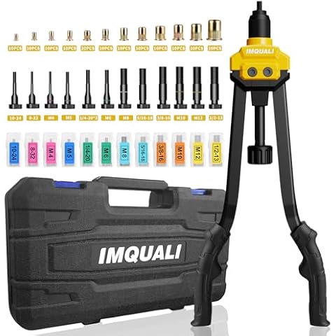 IMQUALI Rivet Nut Tool Rivet Nut Kit, 16" Rivnut Tool Kit with 13 Metric & SAE Mandrels Rivet Nut Assortment Kit with 130 Rivet Nuts, Hand Riveters Nutsert Tool Kit with Durable Blow Molded Case Cover