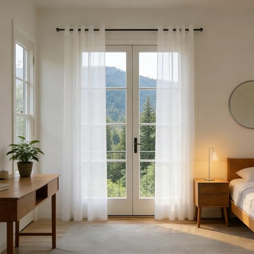 Voilage blanc 250x230 cm rideau transparent effet lin oeillets salon fenetre - 2