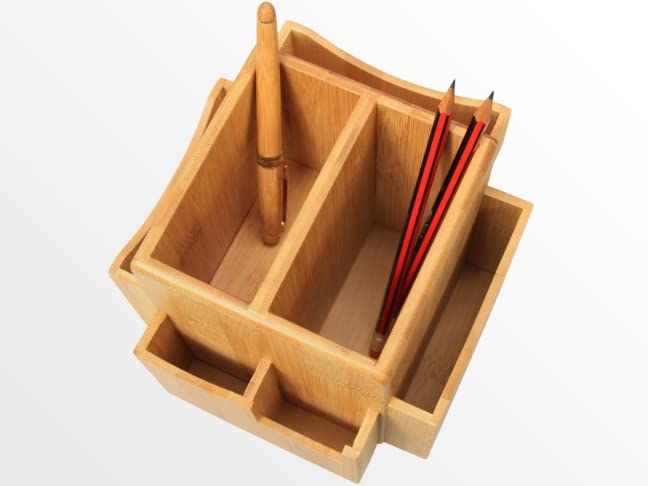 Caja Organizador Escritorio Relaxdays Caja De Bambú Con 6 Compartimentos De Madera Caja Botiquin