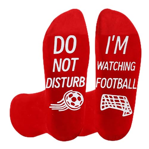 Dekzked Funny Socks for Men Women Do Not Disturb I'm Watching Football Socks,Anti-slip Cotton Lounge Socks, Novelty Birthday Gifts for Football Fans (UK, Alpha, One Size, Regular, Regular, Red)