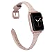 Wearlizer Pink Slim Leather Compatible for Apple Watch Band 42mm 44mm Womens for iWatch Leisure Thin Strap Replacement Sport Wristband Fashion Cute Bracelet with Rose Gold Clasp Series 4 3 2 1 Edition