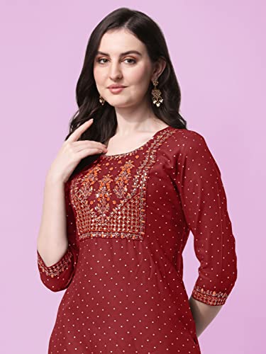 Image of MIRCHI FASHION Women's Straight Fit Rayon Sequins Embroidered and Polka Dots Printed Kurti Only