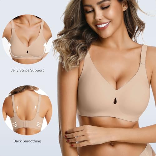 LUCKMEEY Bras for Women No Underwire Wireless Bras Removable Straps (U/Halter/Cross) Push Up Seamless T-Shirt Bra2