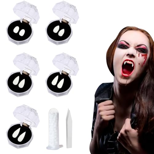 5 Pairs Vampir Zähne Kinder,Vampirzähne Kinder,Halloween Vampire Gebiss,Jahre Dracula Erwachsene,Vampirgebiss Fangs Teeth,zum Eckzähne Fangzähne,für Zahn Accessories,Ausfahrbar Ausfahren Vampierzähne