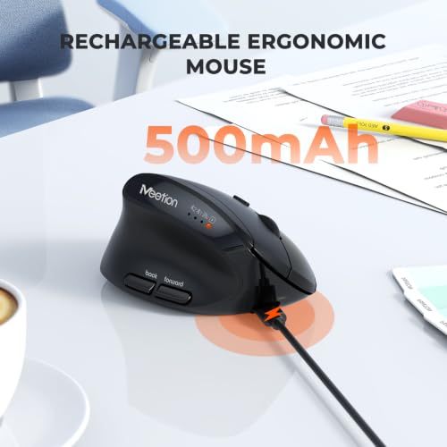 Image of MEETION Left-Handed Ergonomic Mouse, Wireless Mouse, Bluetooth Vertical Rechargeable Mice, 4 Adjustable DPI 800-2400, Bluetooth 5.2+5.2+USB Mouse for Windows /Mac, for Laptop /PC /iPad Bk