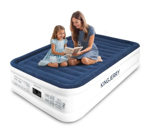 KINGJERRY Air Mattress Full with Built in Pump, 18' Raised Comfort Full Size Air Mattress, Dual-Layer Leakproof Blow Up Mattress, Support 600 lbs, 2.5-Min Inflation Air Bed for Home Camping Guests