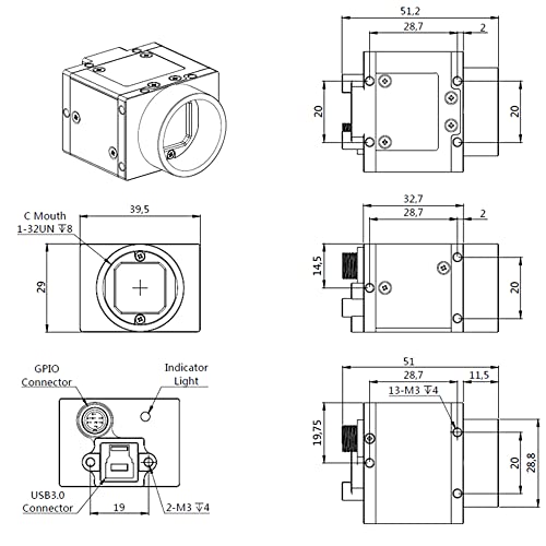 Image of USB3.0 12.0MP Machine Vision Industrial Camera Global Shutter Monochrome | HT-SUF1205GM-T Area Scan Sensor 1 inch C-Mouth Supports Windows and Linux SDK 4096x3072 28fps