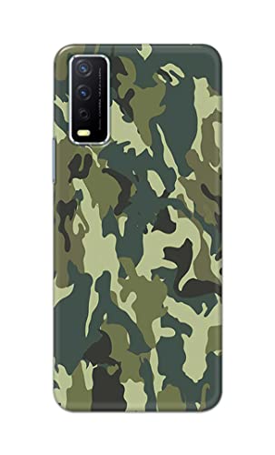 Image of Printed Hard Back Cover Case for Vivo Y12s | Y12s 2021 | Y12G | Y20A | Y20G Back Cover (Green Army Camouflage) -1803