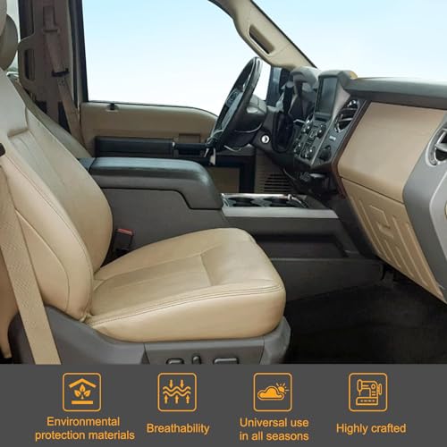 Priprilod Tan Leather Driver Side Bottom Replacement Seat Cover Compatible with Ford F150 F250 F350 F450 F550 Lariat 2011 2012 2013 2014 2015 2016 - Thumbnail 3