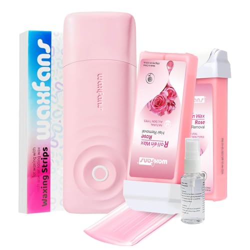 Roll on Wax Kit, Smart Wax Roller Kit with Automatic Cooling System, No Burns, Safe and Easy Waxing Kit for Women and Man at Home, 2 Waxing Cartridges & 50 Waxing Strips Included. (Pink)