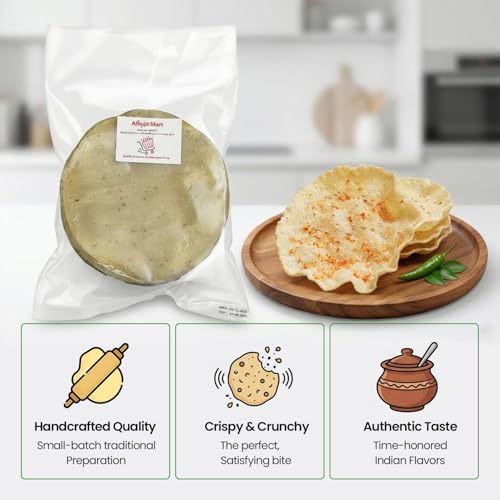 Image of Ahuja Mart Rice Papad Fresh Khichiya Papad | Ready to Fry papad fryums | Hexagonal Appalam Akki Happala Fryum With Tastemaker | 500GM | Ready To Fry Chawal Ke Papad Fryums papad