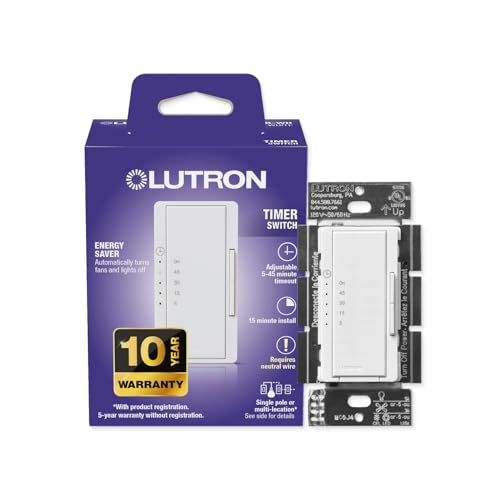 Lutron Maestro Countdown Timer Switch for Fans and Lights 3A Fan/150W LED Single-Pole/Multi-Location White (MA-T51MNBG-WH)