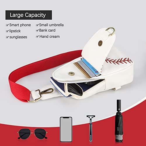 Ineowelly Baseball Sling Bag For Men And Women Pu Leather Small Backpack For Women, Crossbody Sling Backpack Sport Baseball For Unisex Cycling Hiking Traveling(White) #TOP3