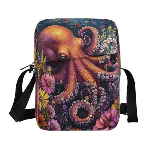 Crossbody Bag Colorful Octopus Flower Messenger Bag for Women Men Purse Shoulder Bag Satchel Bag with Adjustable Strap 214B8782