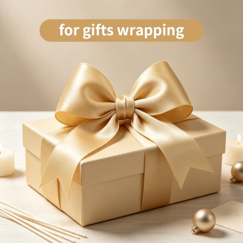 TONIFUL Gold Satin Wired Ribbon 2.5 Inch x 10 Yards Wired Edge Ribbon for Bows Making, Gift Wrapping, Christmas Tree Decoration, Wreath Decoration, DIY Crafts, Party Valentine's Day Wedding Decor by TONIFUL - Used condition - Image 5