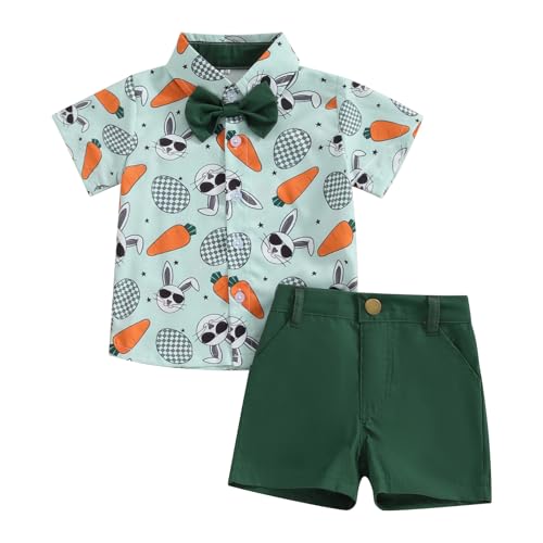 Image of LAGKIYOJ Baby Boy 4th of July Outfit Flag Digger/Star Print Button Down Shirts Elastic Waist Shorts Toddler Summer Clothes