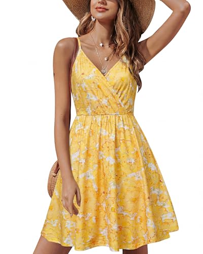 Image of STYLEWORD Womens Sundress Summer Floral Wrap V Neck Backless A-Line Casual Beach Midi Dress