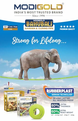 Image of BAHUBALI Garden Hose Pipe With Free Accessories | Leak Proof UV & Weather Resistant easy Recover | Easy to Connect for Home Gardening, lawn, Car Wash (Size - 30 Mtr + 1 Mtr Free) (3 /4 Inch)