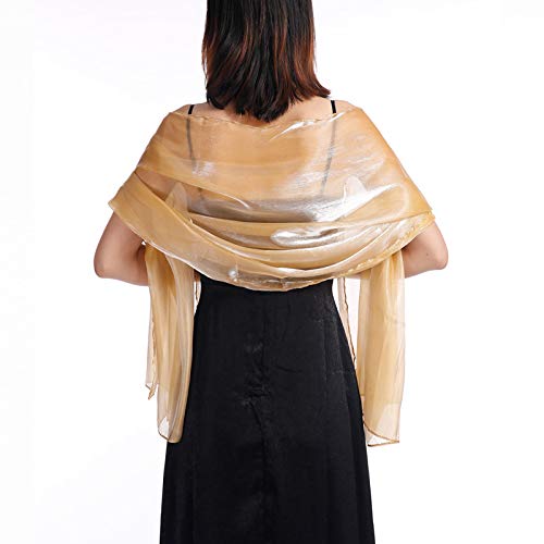 EvlryEdary Silky Iridescent Shawls Scarves Wraps for Bridal Evening Shawl Wrap Party Fashion Scarves Bikini Cover Up for Women Bridesmaid(Gold)