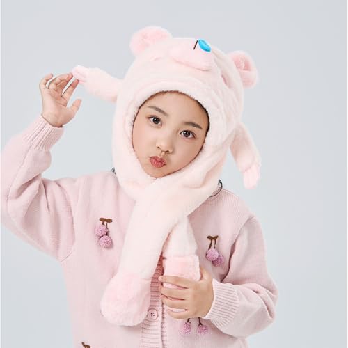 Capybara Hat, Capybara Hat with Moving Ears for Kids, 3D Cartoon Plush Winter Scarf-Integrated Beanie Hat Boys Girls3