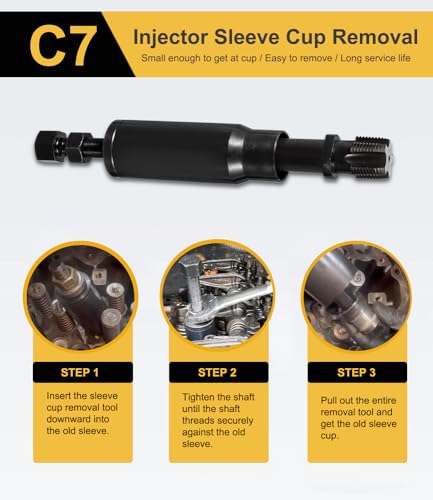 Yoursme for C7 Injector Sleeve Cup Removal Installation Tool with Parts Kit Fit for Caterpillar Cat 3126B C7 C9 with Style HUEI injectors