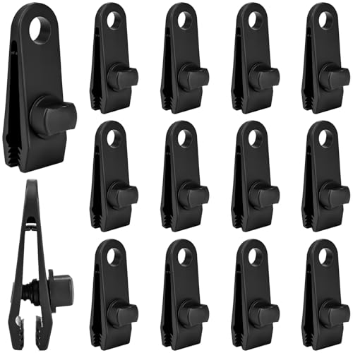 CONJURAIDE 12 Stück Planenspanner Schwarz Planenclips Planenbefestigung Tarp Planen Zeltplanen Clips Kunststoff Sonnensegel Klemmen Planenklammern für Poolplane Banner Sonnensegel