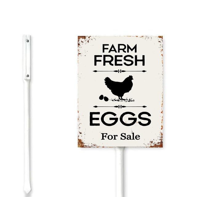 Geroclonup (18X22) Farm Fresh Eggs For Sale Yard Sign With Stake Rustproof Aluminum Funny Fresh Eggs Yard Sign Stand For Home Chicken Coop Accessories Decoration Outdoor