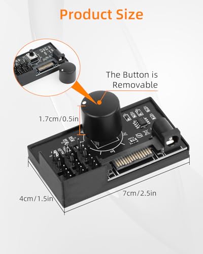 YANBORONSN Controlador PWM para 6 Ventiladores de PC, Hub PWM de 1 Entrada y 6 Salidas con Alimentación SATA/DC 5525, Regulador de Velocidad con Perilla, Salida Máxima Total 60W 5A - imagen 7