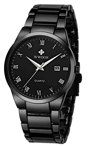 Men's Luxury Fashion Dress Waterproof Quartz Watch Stainless Steel Classic Style Gold Gift Wrist Watches(Blue&Black) (Black)