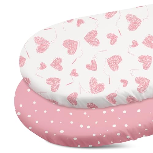 Image of Gllquen Baby Bassinet Sheets 2-Pack for Baby Girl Boy Pink Love