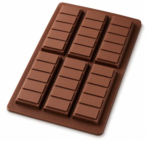 6 Cell 5 Section Chocolate Bar Moulds Non-Stick Chocolate Mold Reusable Wax Melt Moulds for Making Various of Treats on Holidays and Birthdays for Beginners and Veterans in Kitchen