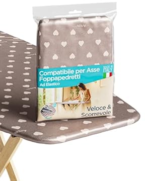 ARCOL Copriasse da Stiro ad Elastico Compatibile per Asse da Stiro Foppapedretti - Made in Italy - Ricambio Copertura asse da Stiro 100% Cotone - Telo asse da stiro (Copertina, Beige Cuori Bianchi)