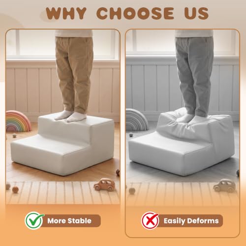 Image of Sumbababy Toddler Climbing Toys Indoor 4 Piece Leather Foam Climbing Blocks for Babies Easy Clean Soft Play Set for Crawling Climbing and Sliding Nursery Playroom Living Room Neutral