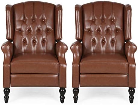 Christopher Knight Home Elaine Contemporary Tufted Recliners (Set of 2), Cognac Brown + Dark Brown