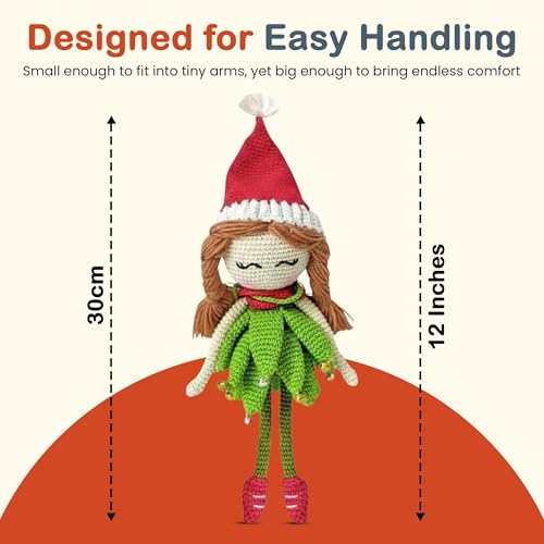 Image of Happy Threads Handmade Crocheted Elf Doll - 12 Inch | Festive Holiday Soft Toy | Cute Amigurumi Plush Decoration | Kids Gift, Home Decor Ornament and Gifting Item