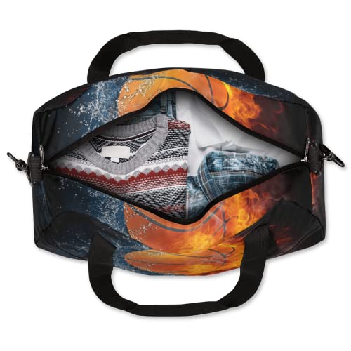 Abstract Water Fire Basketball Kids Duffle Bag For Boys Girls Teens, Basketball Sports Waterproof Gym Sport Duffel Bag Dance Bag Overnight Weekender Travel Duffel Bags For School Practice #TOP6