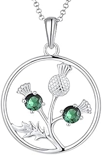 JO WISDOM Scottish Thistle Necklace,925 Sterling Silver Celtic Scotland Flower Outlander Pendant Necklace with 3A Cubic Zirconia,Jewelry for Women