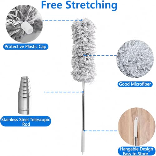 Image of Microfiber Feather Duster with 100 Inch Extendable Pole - Bendable Washable Fan Cleaning Brush for Ceiling Fan, Cobweb, Blinds, Furniture, electonics & Home