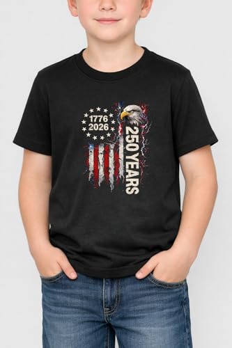 Image of Boys Constitution Day 250 Anniversary USA Shirt Independence Shirt 3-8T | for Kids Boys Girls Toddlers 3T-8T, 4th of July Dinos Flag Patriotic Tee, Independence Day