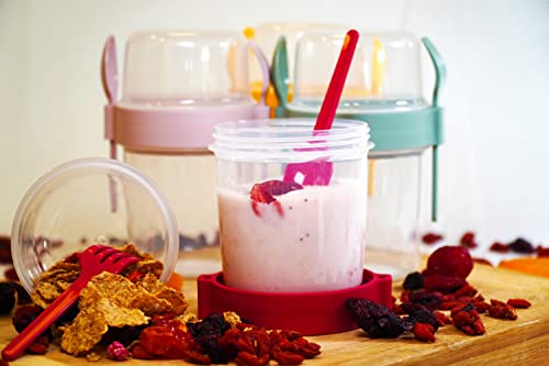 Salda 4 Pack 22 Oz Breakfast On The Go Cups, Take And Go Yogurt Cup With Topping Cereal Cup With Spoon And Fork, Overnight Oats Or Oatmeal Container Jar, Colorful Set Of 4 (22, Oval, 4, 650Ml) #TOP1