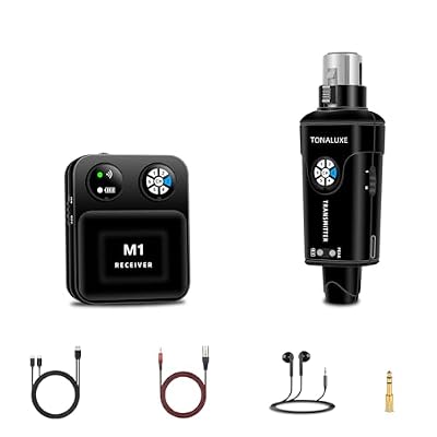 TONALUXE Wireless in-Ear Monitor System, 2.4GHz Stereo/Mono IEM with Rechargeable Transmitter and Bodypack Receiver, 6 Channels, 196ft Range for Studio Recording, Band Rehearsal and Live Performance