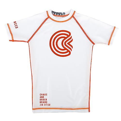Chaos and Order Kid's Base Label V2 Short Sleeve BJJ Rashguard - Large - White