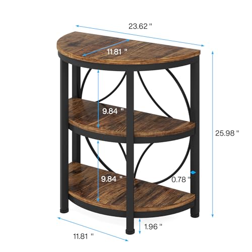 Tribesigns Side Table, Half Circle End Table with Storage Shelf & Metal Frame, 3-Tier Half Moon Table, Tall Nightstand for Bedroom, Living Room, Office, Small Spaces, Rustic Brown (1PCS) by Tribesigns - Image 6