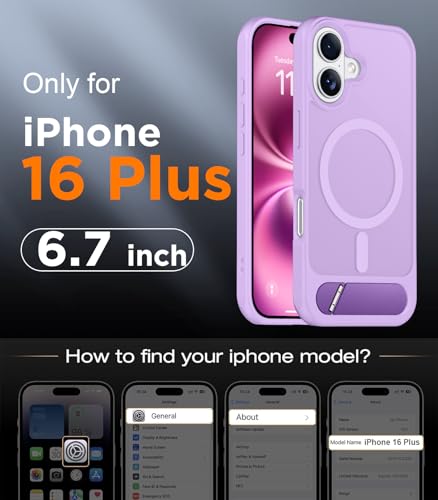 Image of Magnetic Compatible with iPhone 16 Plus Case, [Built-in Invisible Kickstand][Compatible with MagSafe][Military Grade Shockproof] Slim Translucent Matte Phone Case for iPhone 16 Plus 6.7 inch