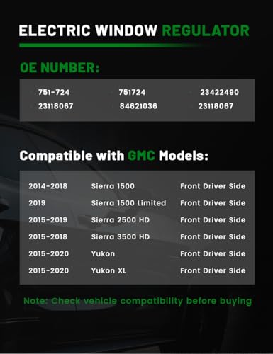 Image of Power Window Regulator w /Motor Compatible with Cadillac Escalade /ESV & Chevrolet Silverado 1500 /LD,2500 3500 HD Suburban Tahoe &GMC Sierra 1500 /Limited Sierra,Yukon /XL Front Driver Side,Replace751-724