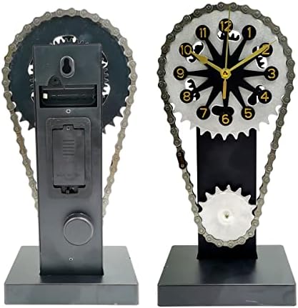 Vintage Table Clock Wall Clock Metal Edition Rotating Gear Clock Timing Chain Clock Shelf Clock Home Decoration Tool(Excluding Batteries)