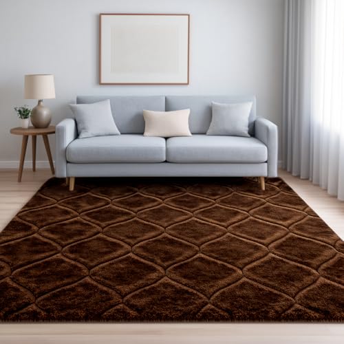 Image of Carpet for Hallway, Kitchen, and Modern Interiors, Cozy Shag Runner for Living Room, Entryway & Office Decor Size 3x5 feet Full Coffee