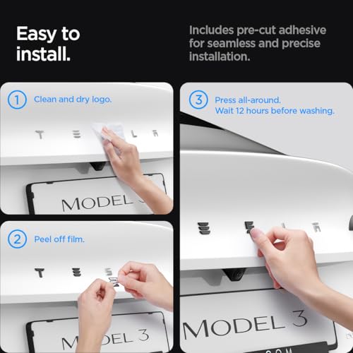 Adhesivos de logo antiarañazos Spigen para emblema de Tesla Model 3 2026 6
