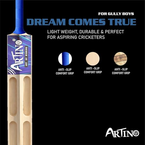 Image of Artino Wooden Cricket Bat for Tennis Ball - Full Size 900g Lightweight Bat with Strong Handle for Outdoor & Gully Cricket