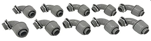 Sealproof 3/4-Inch 10 Pack Non-Metallic Liquid-Tight 90-Degree Conduit Connector Fitting, 3/4